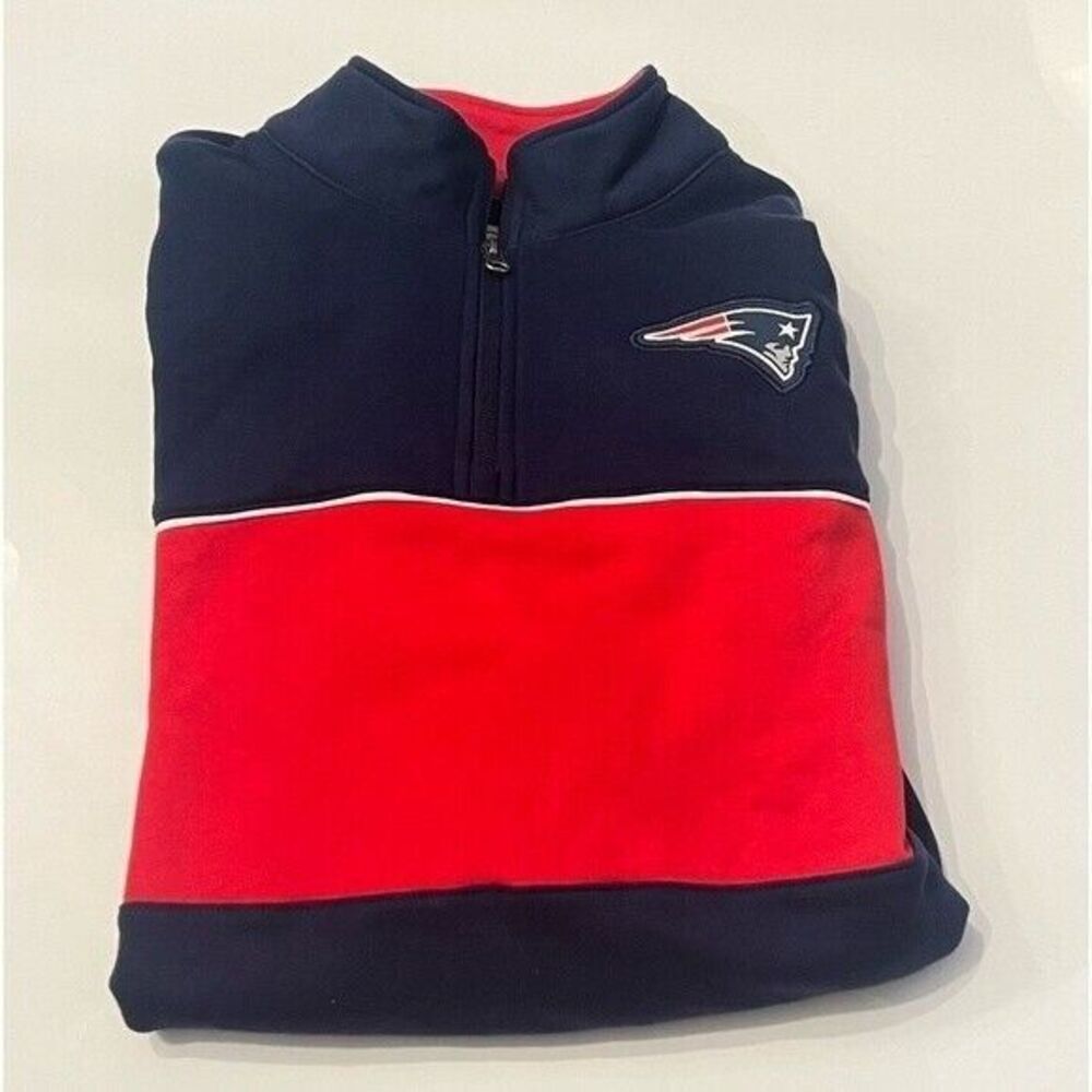 FANATICS Men's Navy, Red England Patriots Block Party Quarter-Zip Jacket NWT - Picture 5 of 6